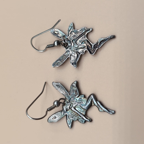 Silver Toned Flying Fairies Drop Dangle Hook Earrings - Picture 6 of 7